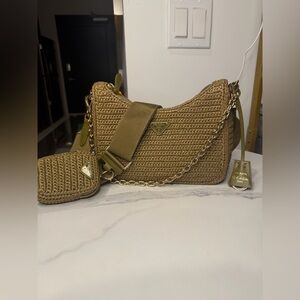 Prada Brown Woven Shoulder Bag